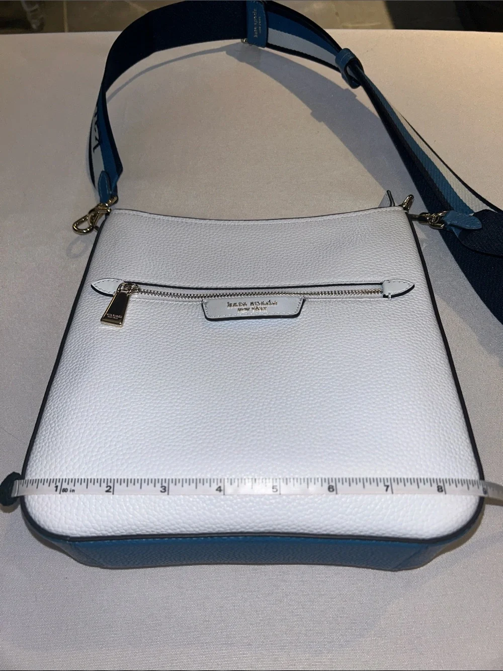 Kate Spade Blue two-toned Leather Crossbody Messenger Bag with Branded Strap